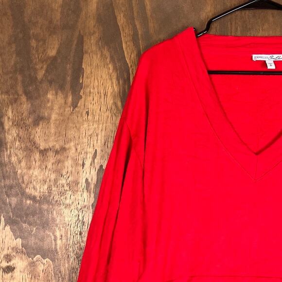 Express 111 Womens Sweater Red V Neck Long Sleeve Relaxed Rayon Blend Small - Picture 4 of 12
